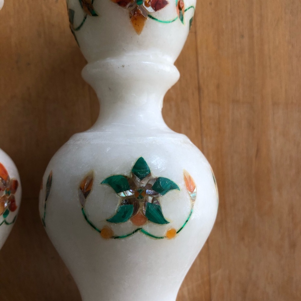 Like-New White Marble Ornate Candle Holders - Picture 3 of 5